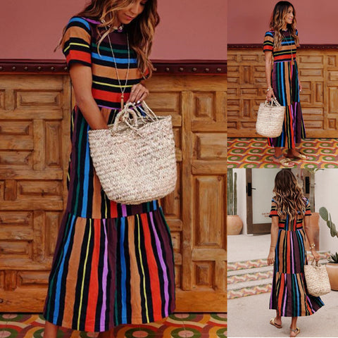 Evening Party Boho Maxi Casual Multicolor Stripe Print CODE: KAR800