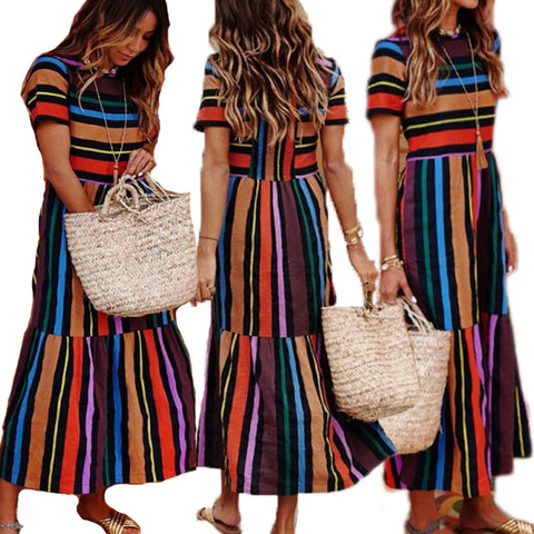 Evening Party Boho Maxi Casual Multicolor Stripe Print CODE: KAR800