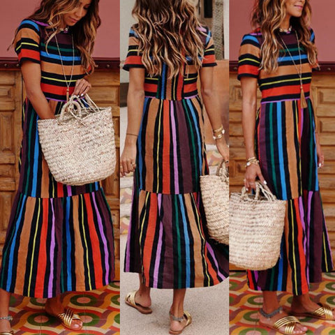 Evening Party Boho Maxi Casual Multicolor Stripe Print CODE: KAR800