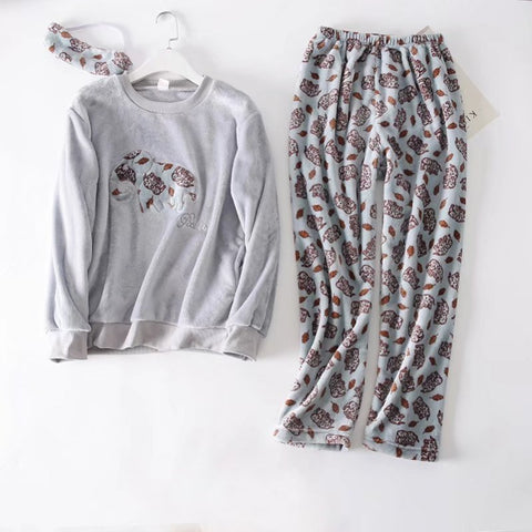 flannel Cartoon Print Pajama Sets Top + Pant Set CODE: mon1371