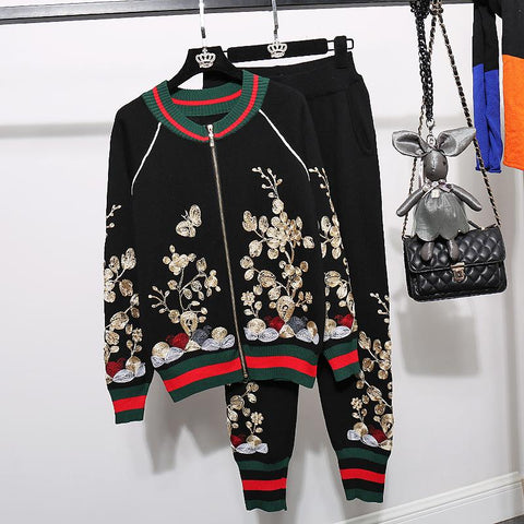 Gold embroidery knit jacket Pant Set Suit CODE: READY715