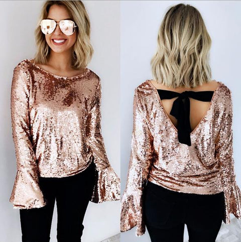 Trumpet sleeves sequins Top CODE: READY720