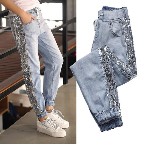 Stretch side Sequins slim fashion pants jeans CODE: READY775