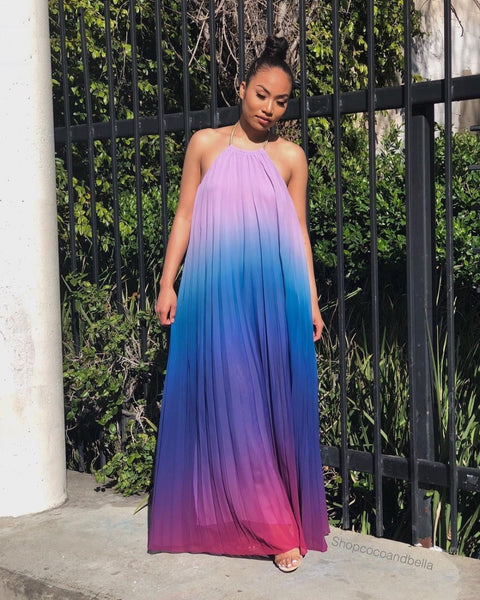 Solid Halter Sleeveless Backless Bodycon Loose Maxi Dress CODE: READY792