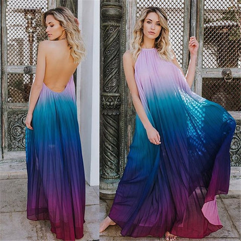 Solid Halter Sleeveless Backless Bodycon Loose Maxi Dress CODE: READY792