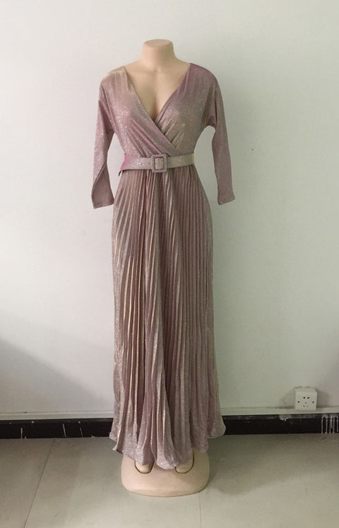 Colorful hot pleated mid-sleeve long dress CODE: READY802
