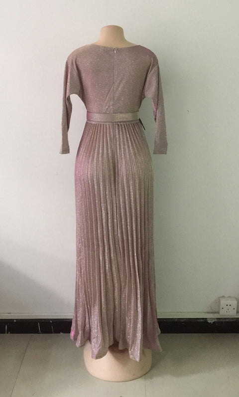 Colorful hot pleated mid-sleeve long dress CODE: READY802