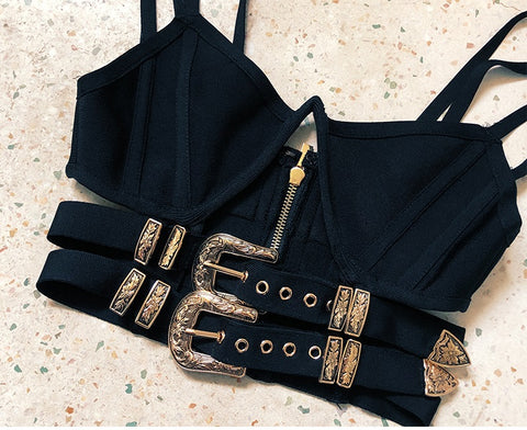 metal buckle sexy hollow bandage straps tank top CODE:  READY803