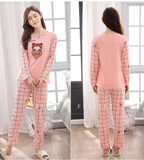 Cute Cartoon print autumn new long-sleeved pajamas set CODE: READY835