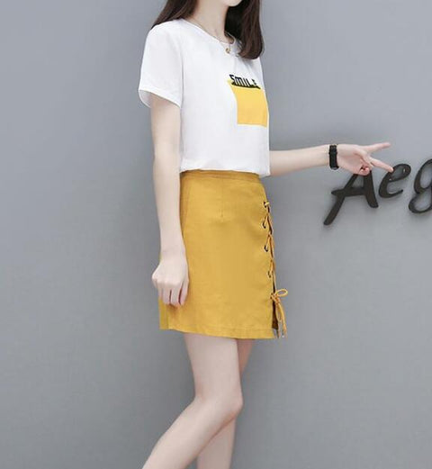 Short-sleeved T-shirt  a-line skirt two-piece set CODE: READY855
