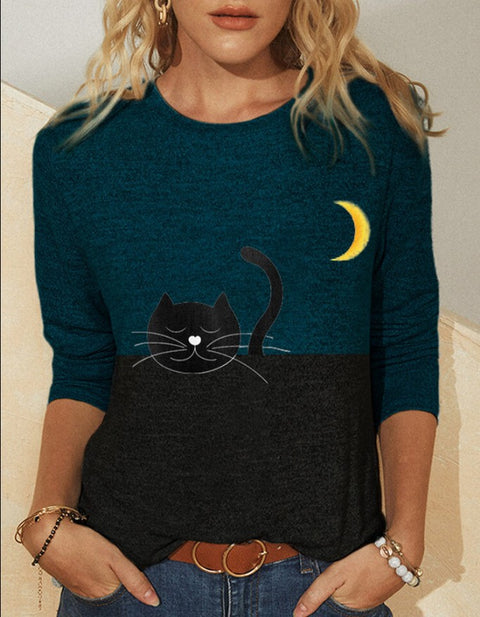 Cat print casual long-sleeved T-shirt CODE: READY856
