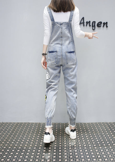 Mickey sequins ripped denim romper jumpsuit CODE: READY867