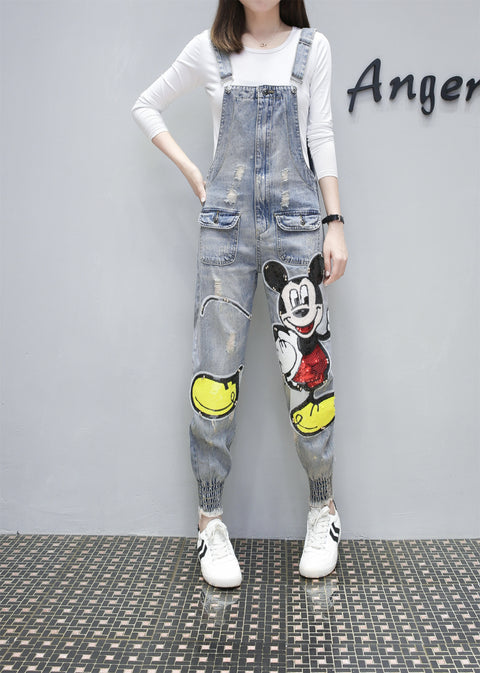 Mickey sequins ripped denim romper jumpsuit CODE: READY867