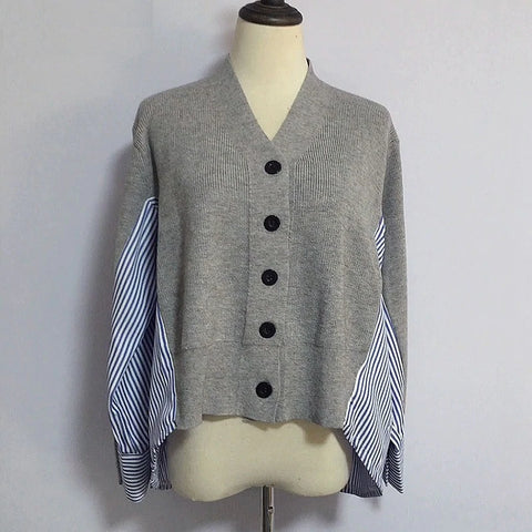 V-neck wool cardigan, pretty with buttons, in patchwork top CODE: READY883