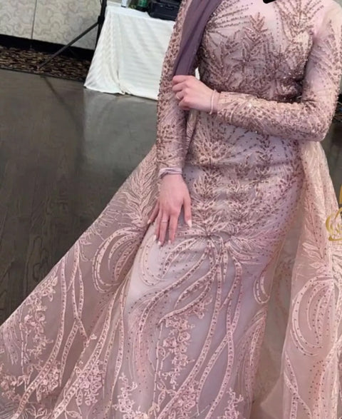 Pink Mermaid O-neck Luxury Evening Dress CODE: READY908