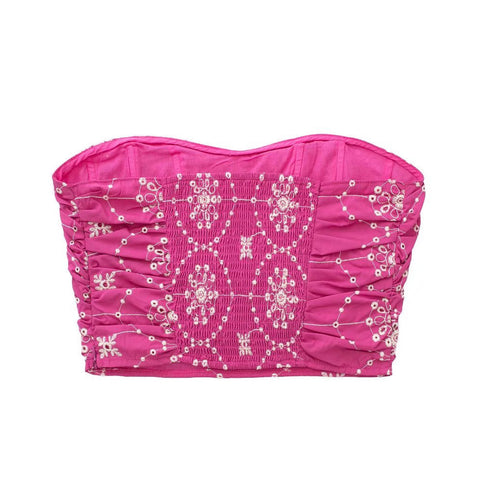 Embroidery Cropped Corset Pleated Slit Zipper Skirt Sexy Two Piece Set CODE: READY917