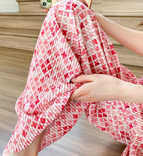 Folded pink ice silk wide -leg pants CODE: READY923