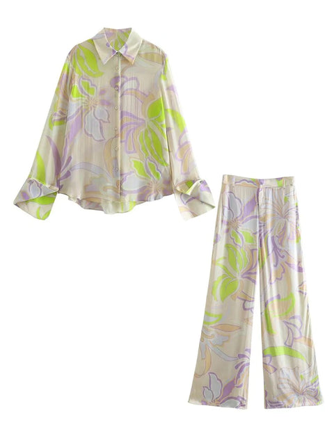 Retro Print Straight Elastic Waist Elegant 2 Piece Set CODE: READY926