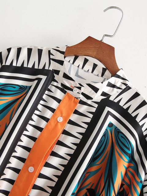 Print Batwing Sleeve Shirt With Loose Wide Leg Pant CODE: READY936