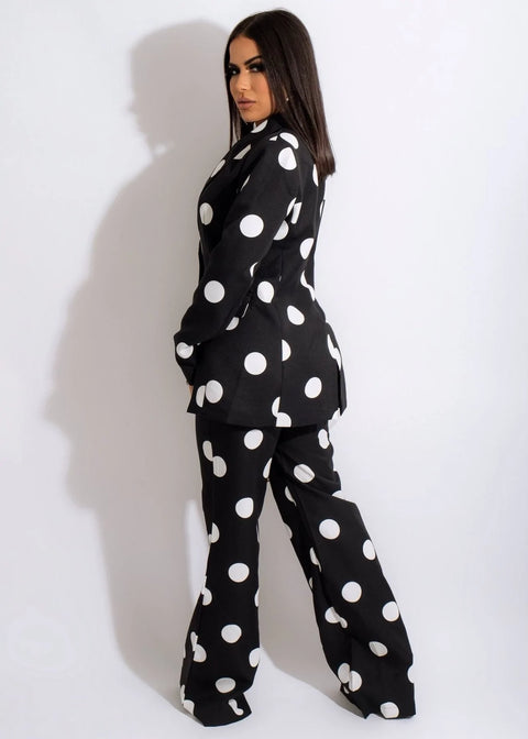 Elegant Style Autumn Polka Dot Notched Wide Leg Pant 2pcs CODE: READY973