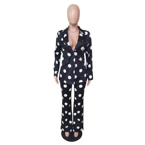 Elegant Style Autumn Polka Dot Notched Wide Leg Pant 2pcs CODE: READY973