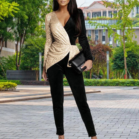 Trendy Banquet Patchwork Skinny Tight Waist Jumpsuit CODE: READY979