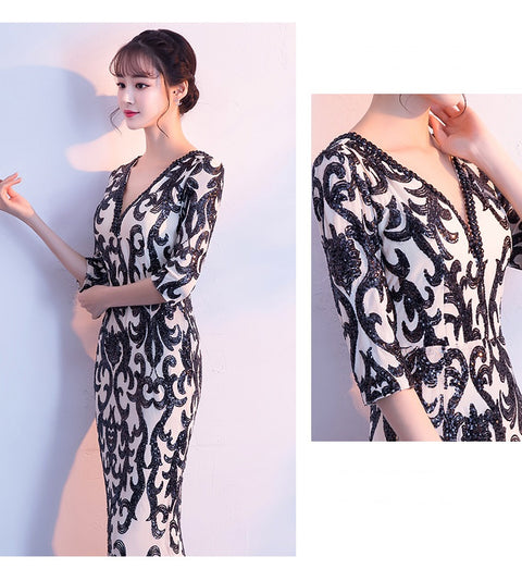 Deep V Sleeve Fashion Fishtail Sequin Long party Dress CODE: mon1037