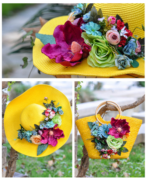 handmade flowers straw bag  straw hat  Set CODE: mon1056