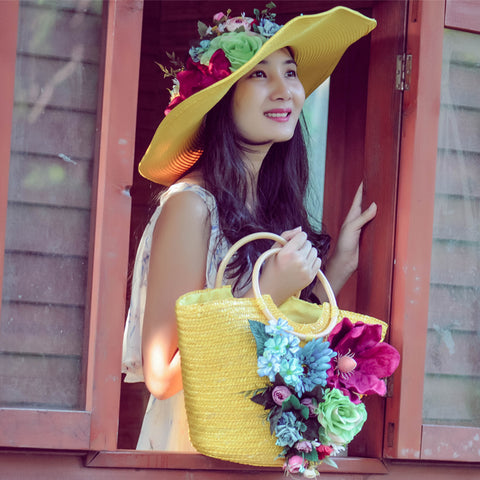handmade flowers straw bag  straw hat  Set CODE: mon1056