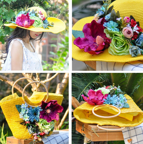 handmade flowers straw bag  straw hat  Set CODE: mon1056