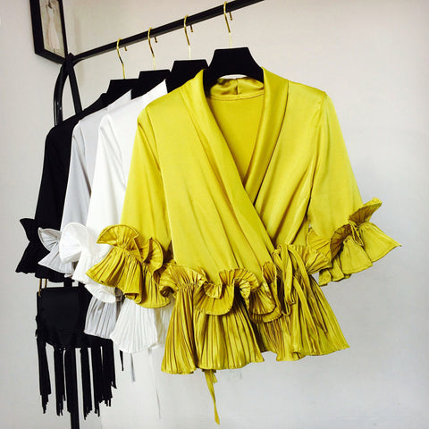 V word pleated chiffon top CODE: mon1235