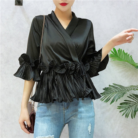 V word pleated chiffon top CODE: mon1235
