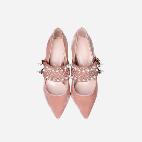 pointed velvet pearl high heel Shoes CODE: mon1236