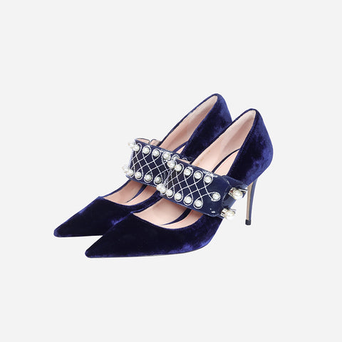 pointed velvet pearl high heel Shoes CODE: mon1236