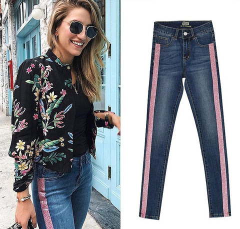 double-sided metallic beads stretch denim CODE: MON1266