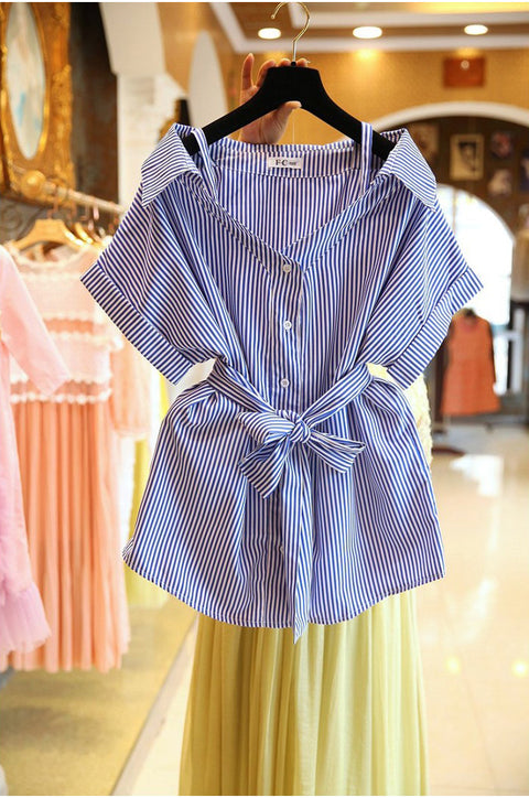 Strap loose striped shirt CODE: mon1336