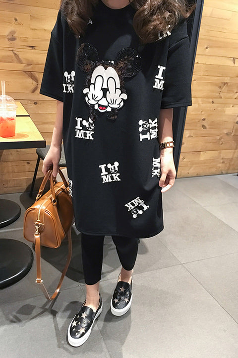 cartoon long section T-shirt dress CODE: mon1349