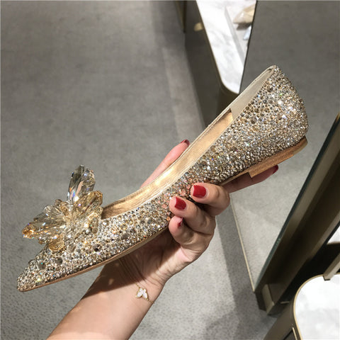 Cinderella crystal rhinestone pointed flat shoes CODE: mon1473