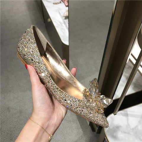 Cinderella crystal rhinestone pointed flat shoes CODE: mon1473