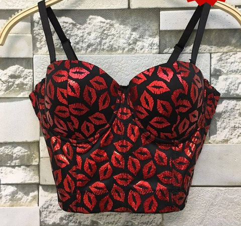 Retro red lips corset tube top vest CODE: mon1526