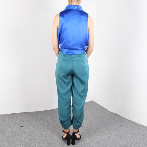V-neck sleeveless top & tie harem pants two-piece suit  CODE: mon1687