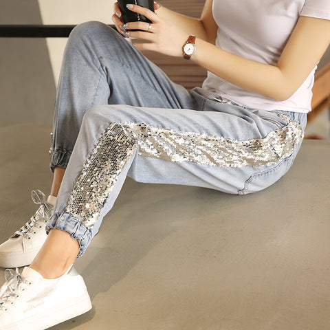 Stretch side Sequins slim fashion pants jeans CODE: mon1727