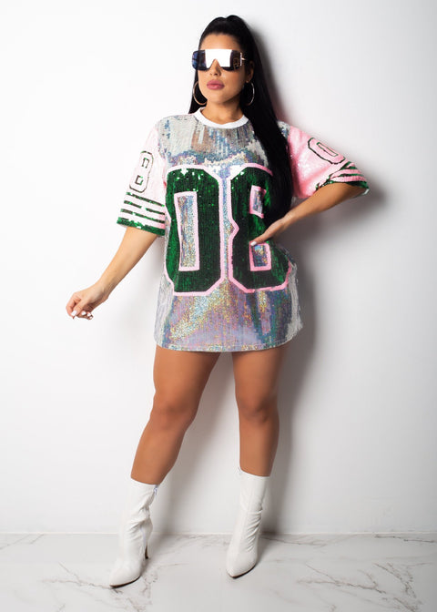 Round neck short-sleeved sequin dress CODE: mon1762