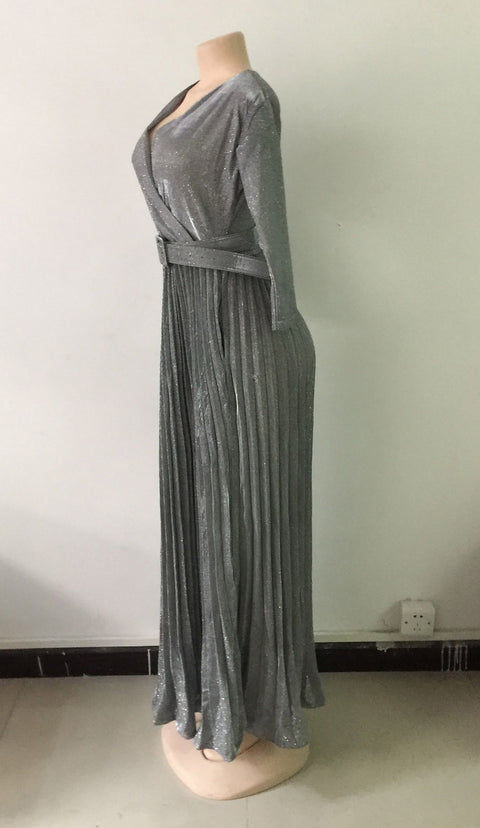 Colorful hot pleated mid-sleeve long dress CODE: mon1798