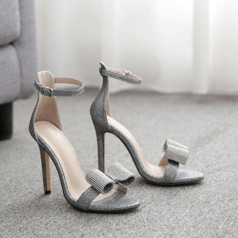 Rhinestone bow high heel stiletto sandals CODE: mon1804