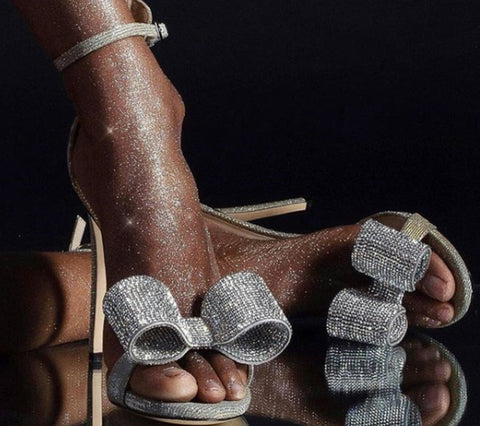 Rhinestone bow high heel stiletto sandals CODE: mon1804