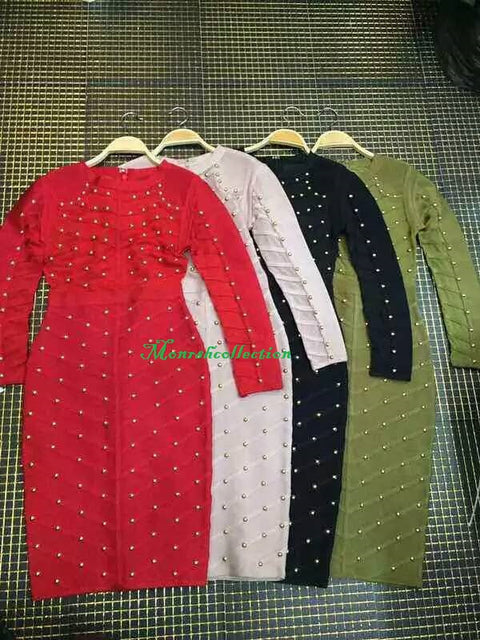 high-quality celebrity bandage  long-sleeved beaded dress CODE: mon58