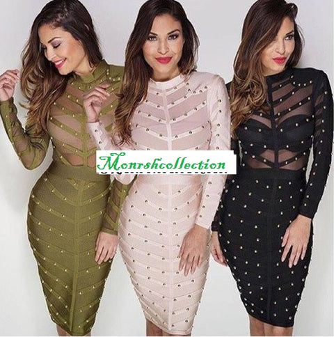 high-quality celebrity bandage  long-sleeved beaded dress CODE: mon58