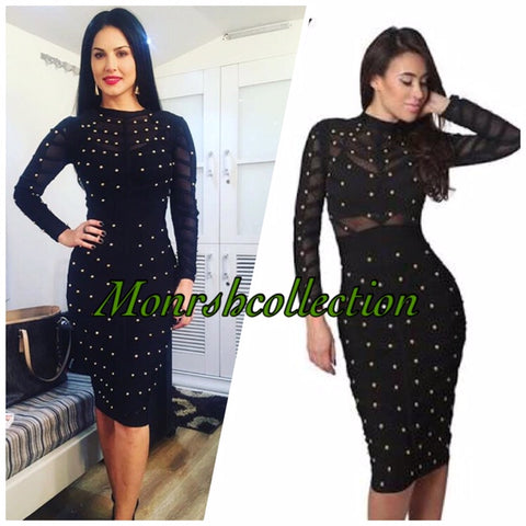 high-quality celebrity bandage  long-sleeved beaded dress CODE: mon58