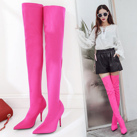Multi Color Thin  high knee boots elastic boots CODE: mon621